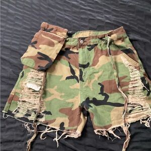 Women's Camouflage Cargo Shorts with Distressed Design
